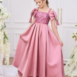 Kids Floral Embroidered Bow Long Princess Dress (8Y - 10Y)