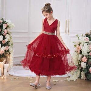 Floral Print Red Princess Dress (8Y - 10Y)